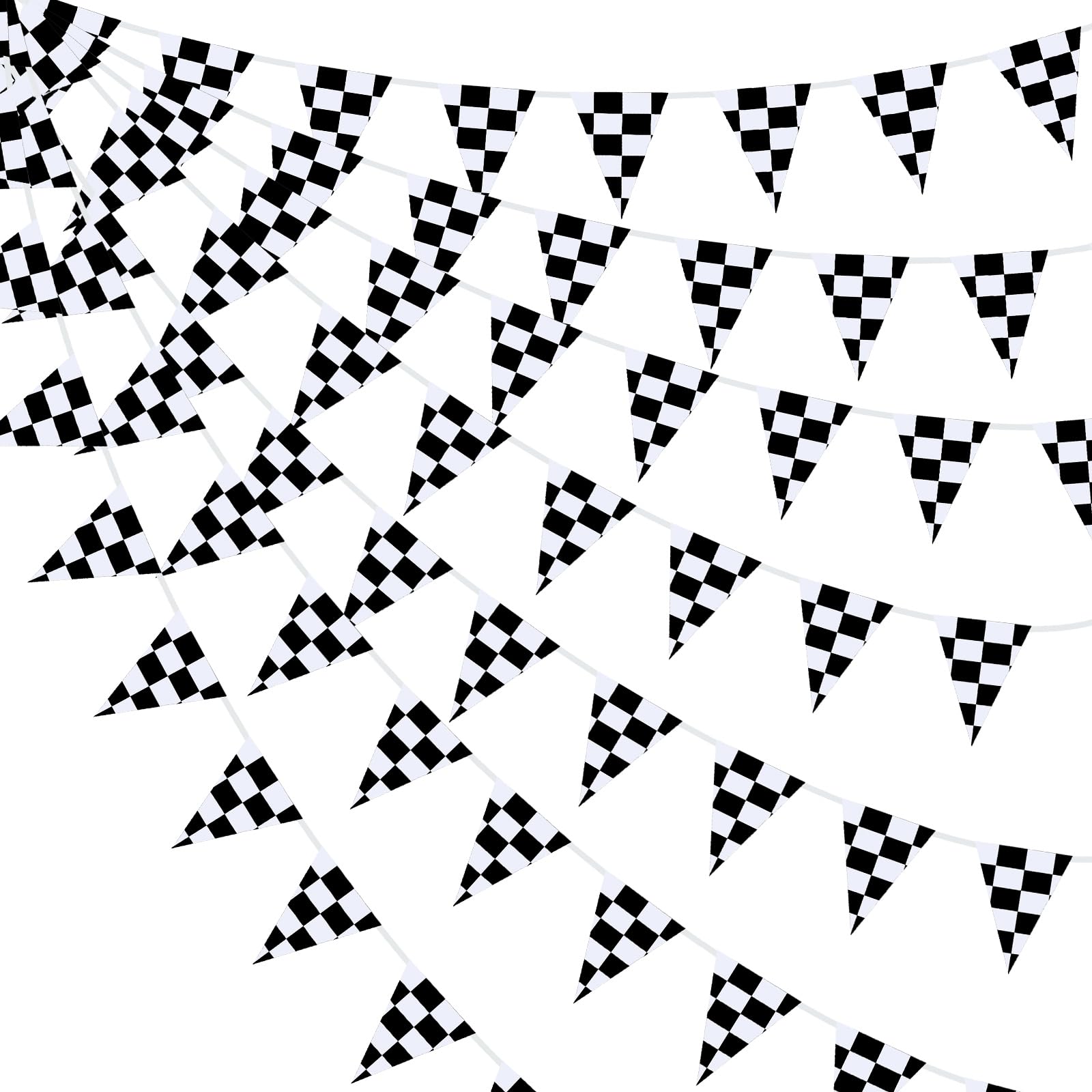 Pangda 10 Meters Checkered Pennant Banner Racing Flag Party Flag Banner Accessory for Race Theme Birthday Party Decoration(6 Pcs)