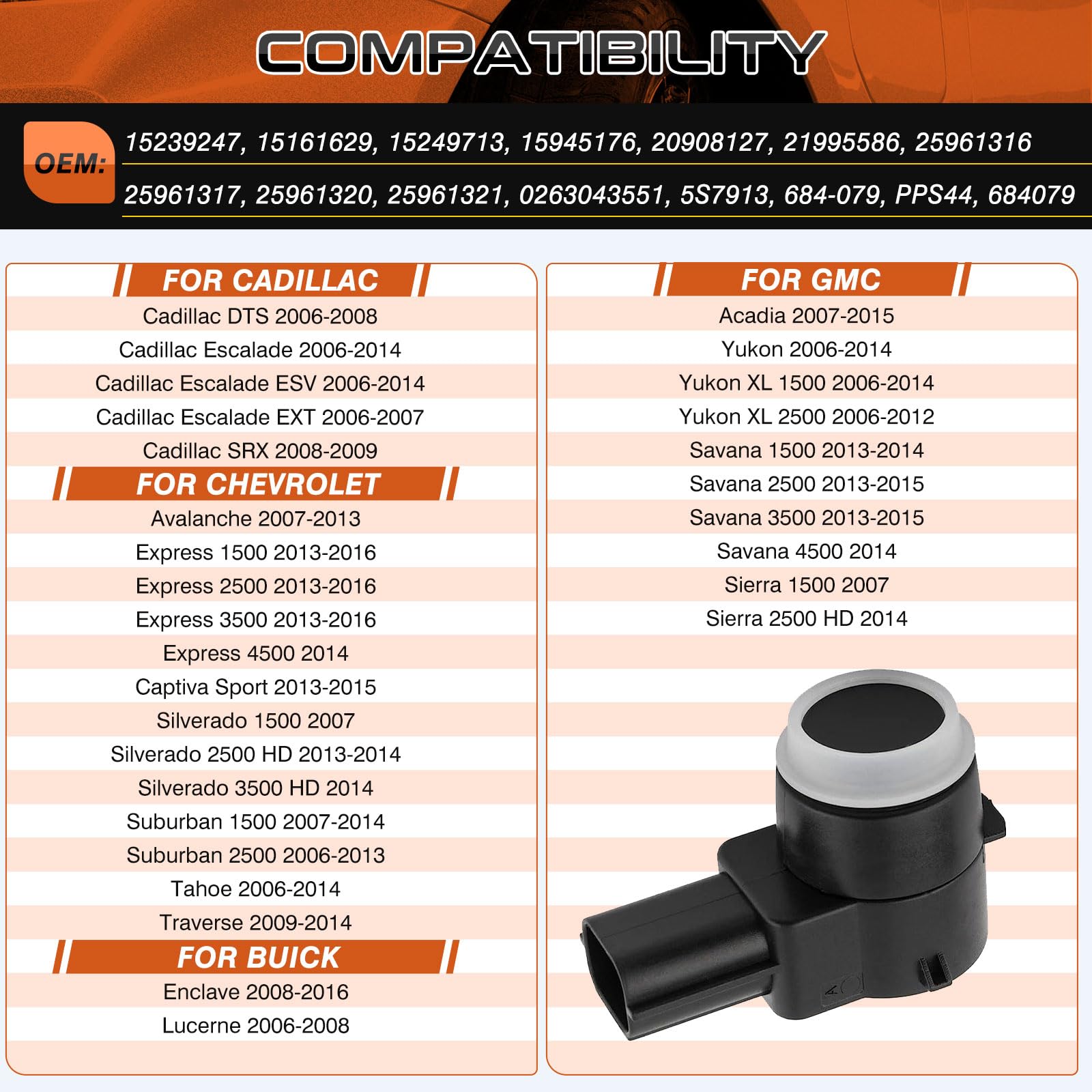 ISINSWIFT 1 Pack Reverse Backup Parking Sensor Fit for Chevrolet Silverado Express 1500 Cadillac GMC Chevy Saturn Buick Replace 25961317 15239247 25961321 21995586 25962147