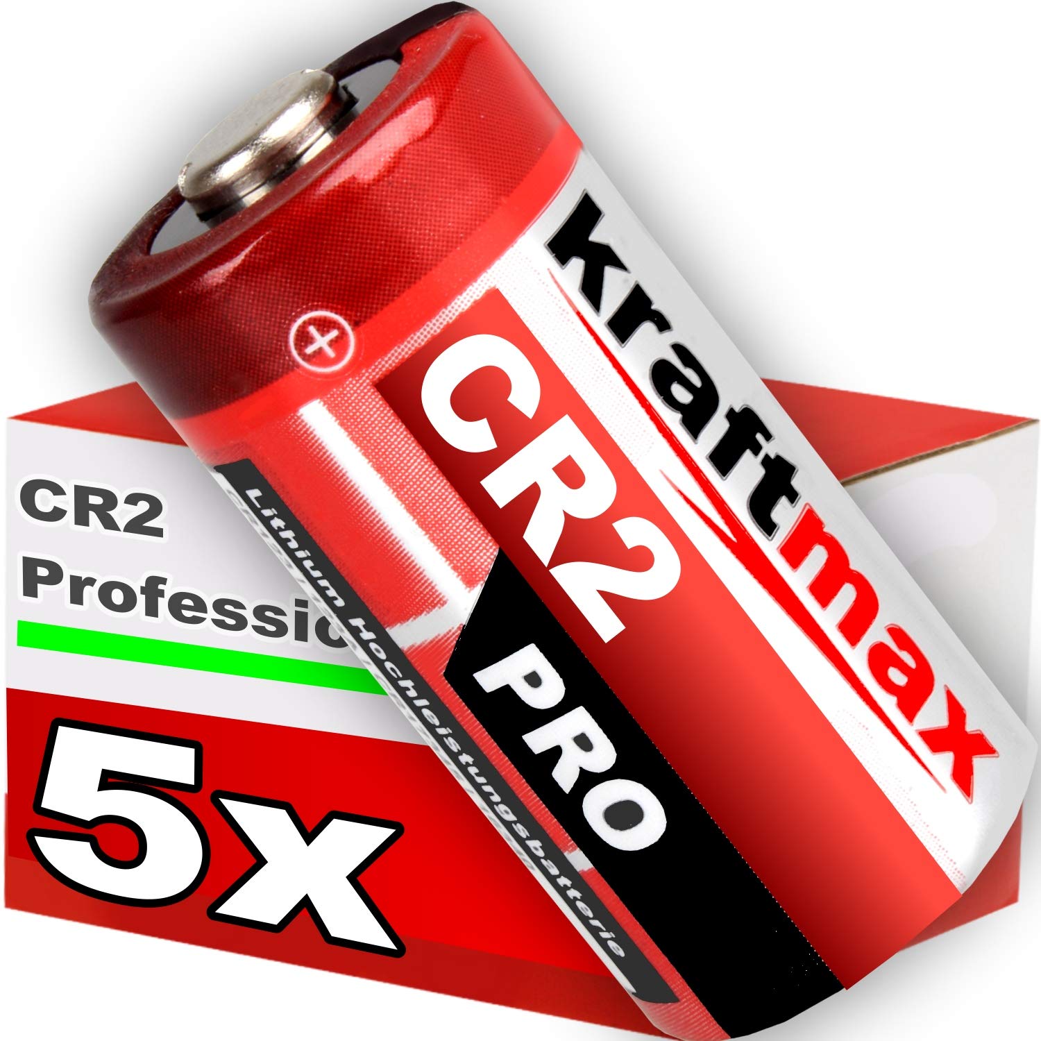 kraftmax Confezione da 5 batterie al litio CR2 ad alte prestazioni per applicazioni professionali – di ultima generazione