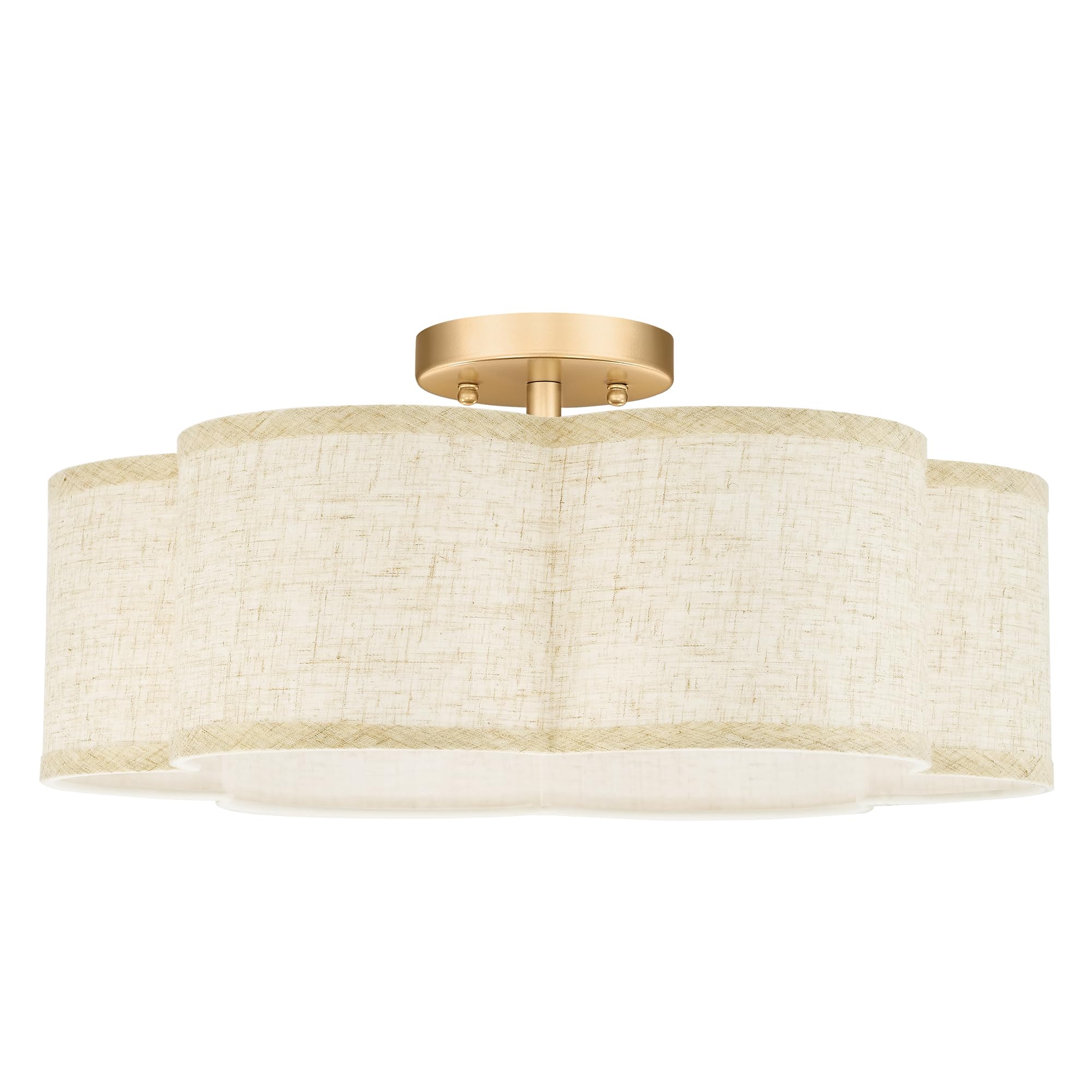 18" Gold Semi Flush Mount Ceiling Light, Flower Linen Fabric Shade