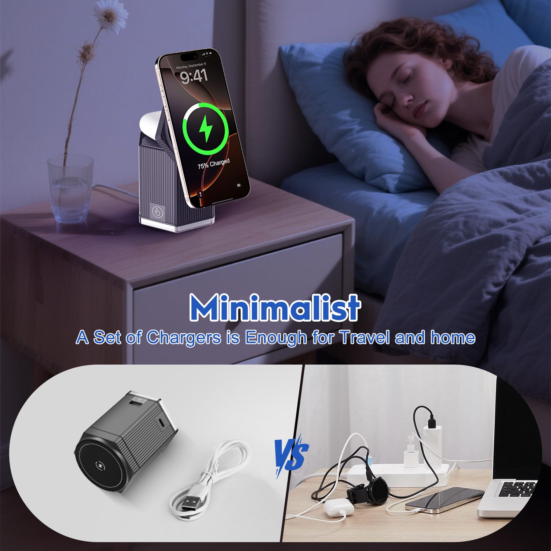 SERUW Estación de carga 5 en 1 para cargador magnético de Apple iPhone, soporte de carga inalámbrico rápido (1 USB y 2 tipo C) para iPhone 16, 15, 14, 13, 12 Series, Apple Watch, AirPods