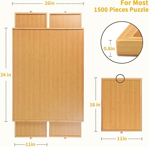 Miniatura 5 de Mesa de rompecabezas para adultos  1500 piezas de tablero de rompecabezas de bambú con 4 cajones, accesorios de mesa de rompecabezas para
