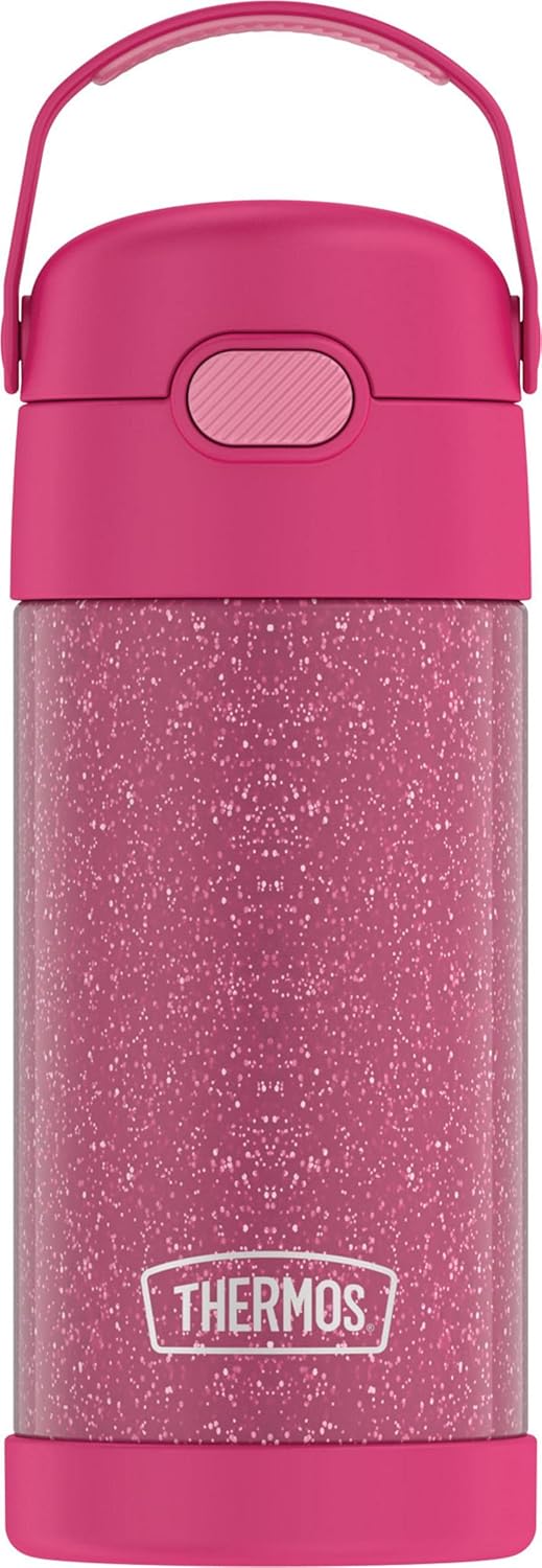 THERMOS FUNTAINER 12 Ounce Stainless Steel Vacuum Insulated Kids Straw Bottle, Glitter Pink (Glitter Pink) Thumbnail