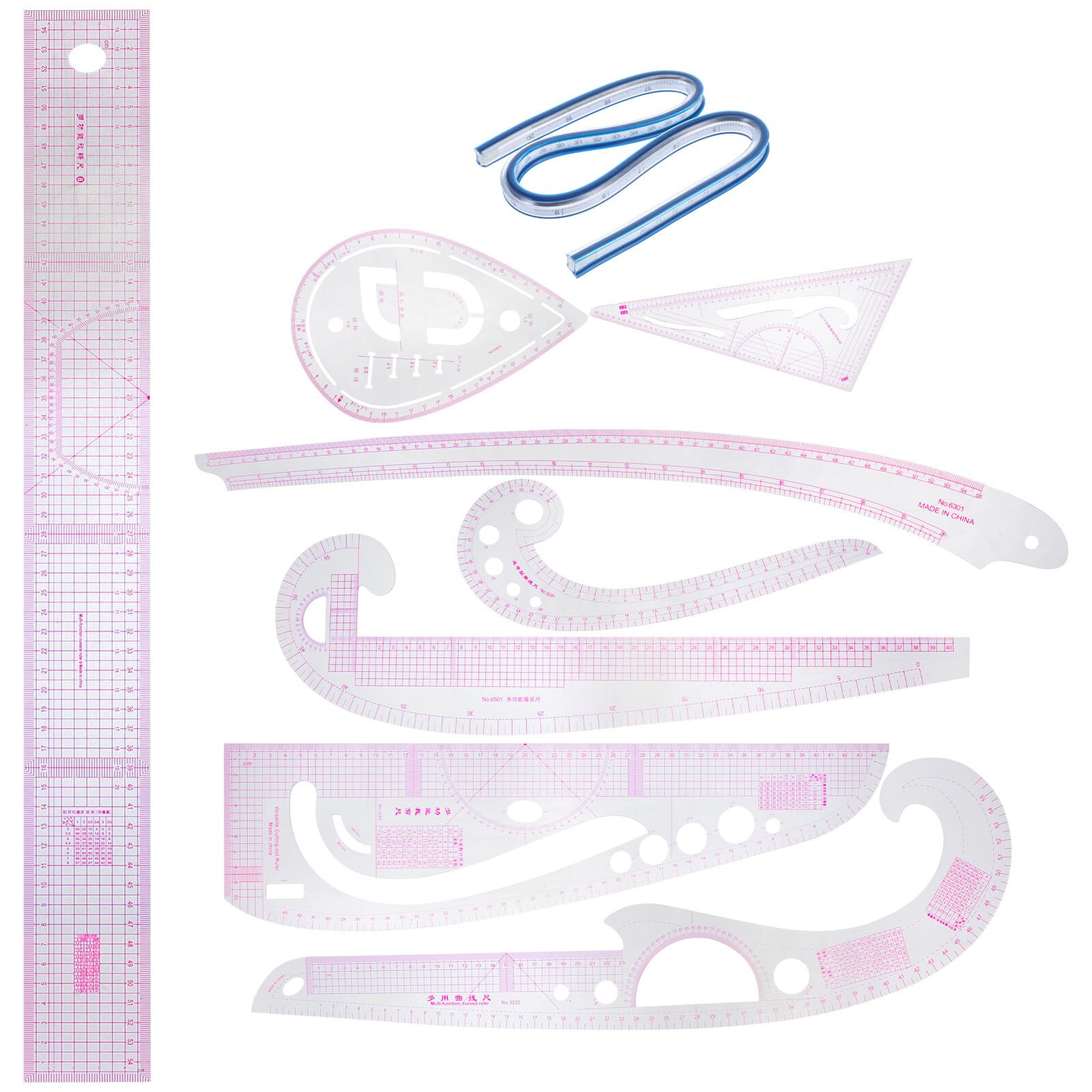 Juego de Reglas de Costura y Corte, Curva Francesa para Patrones | Pvc Ligero, 1 Set para Dibujo y Diseño Textil, Uso Manual, Apto Principiantes y Profesionales
