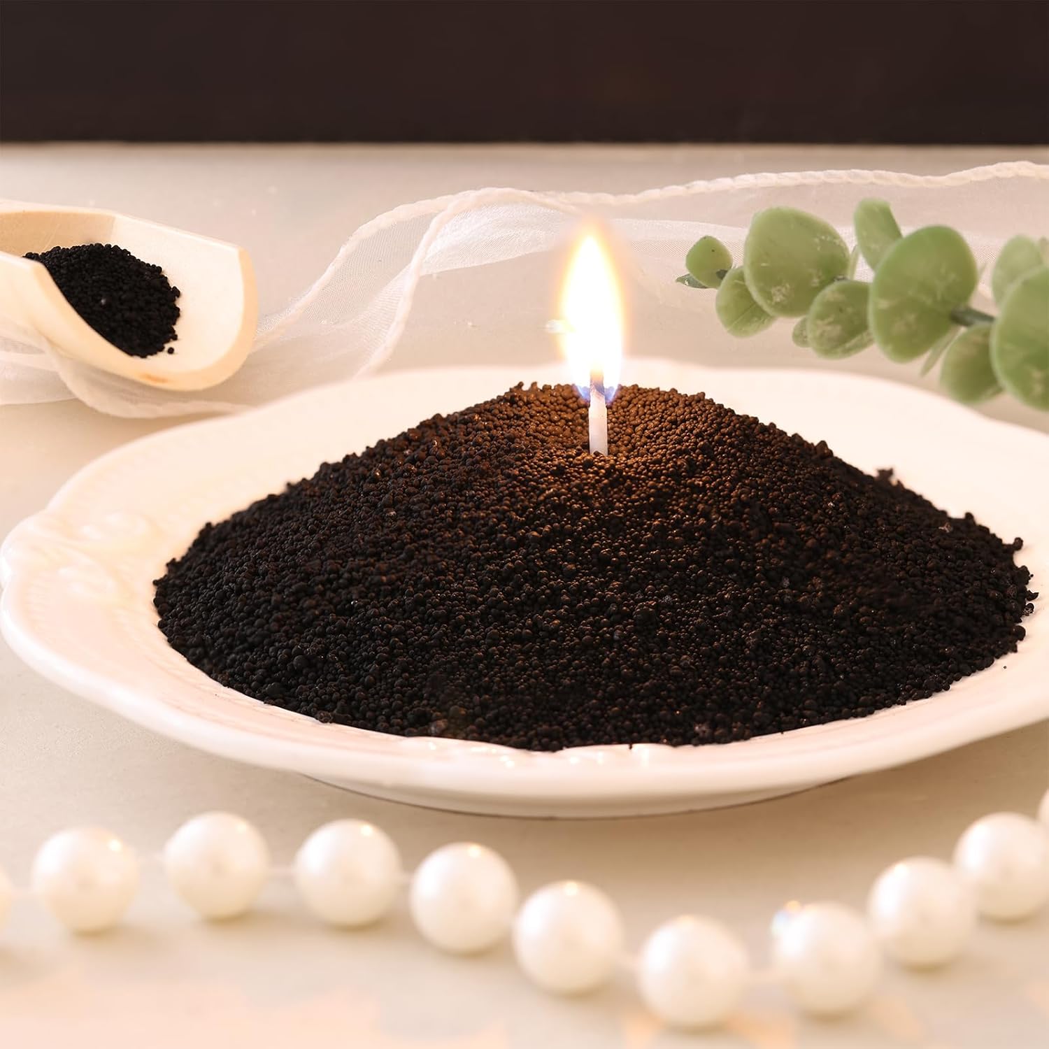 REISEN 2.2lb/35OZ Candle Sand Wax- Unscented Black Sand Candle with 10 Wicks & Wooden Spoon, Non Toxic Natural Wax Beads, Refillable Making Kits for Powder Candle Making