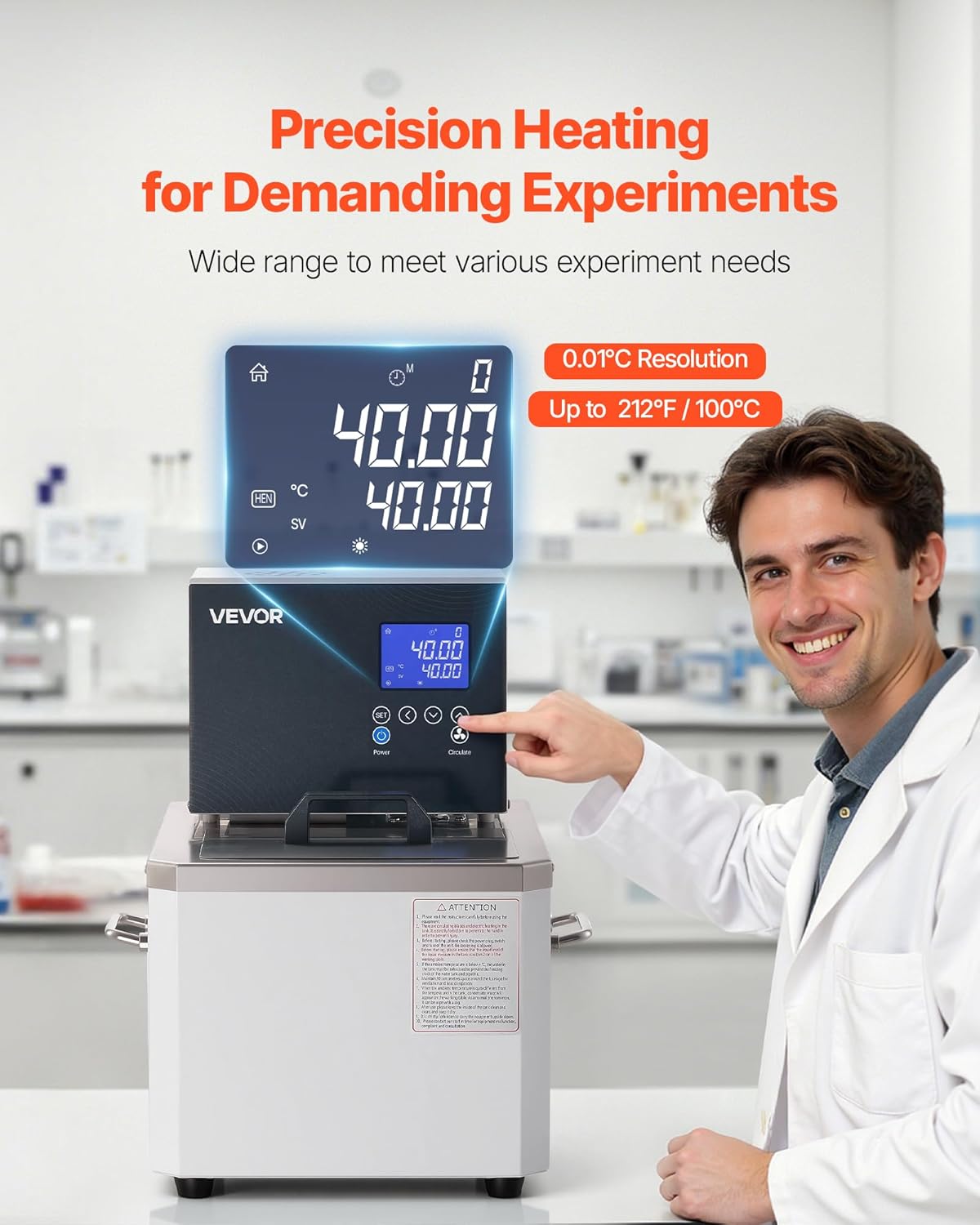 VEVOR Laboratory High-Temperature Circulating Oil Bath, Up to 100℃/212℉, 6 L Lab Constant Temperature Heating Tank, 0.05℃ High Precision, Internal and External Dual Circulation, for Laboratory