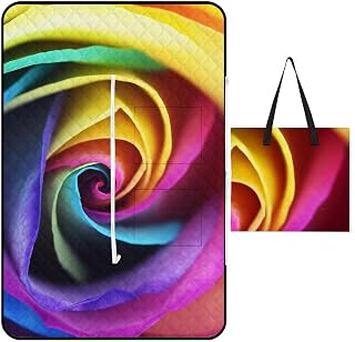 Manta de picnic multicolor, paquete de 2 unidades, manta de playa colorida con flores de rosas arcoíris, impermeable, a prueba de arena, tapete de picnic, 4 personas, tamaño familiar, para
