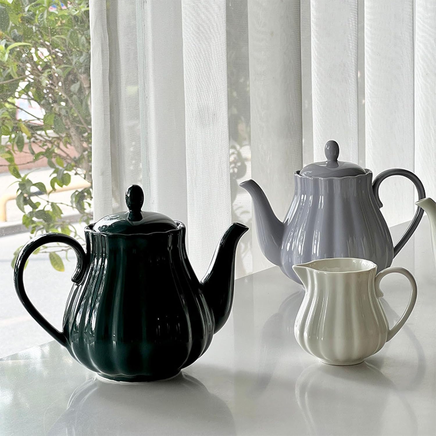 Royal Teapot, Ceramic Tea Pot With Removable Stainless Steel Infuser, Blooming & Loose Leaf Teapot -900ml (Green as shown)