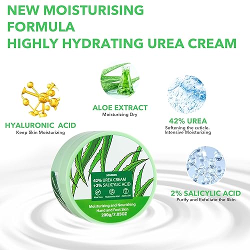 Miniatura 2 de Crema de urea 42 por ciento para pies, 7.0 onzas, 2% ácido salicílico, aloe vera, ácido hialurónico, crema hidratante profundamente para pies secos