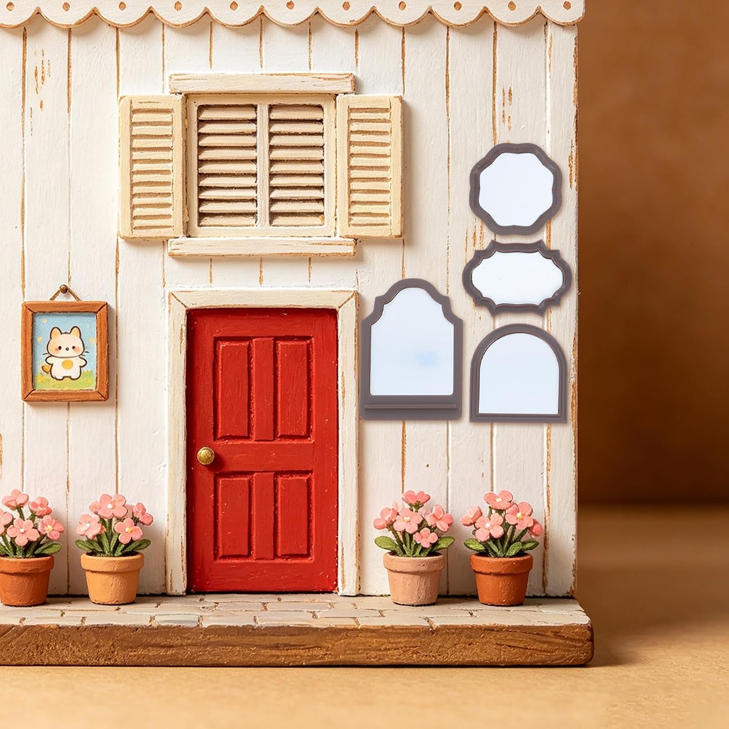 VOSAREA 5pcs Miniature Dollhouse Vintage Mirrors, Retro Frame Wall Mirror Decor for Dollhouse Bedroom Display, Furniture Accessory, Desk Ornament