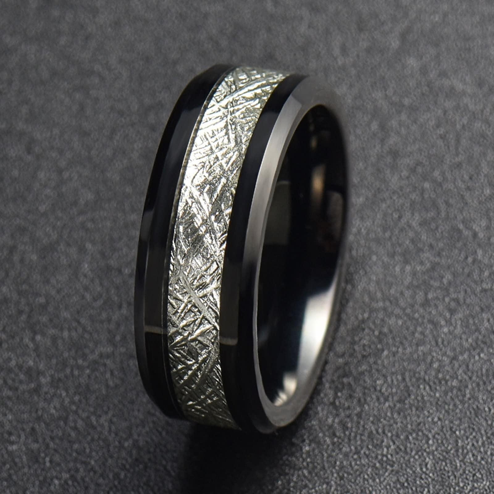 Para pierścionków, czarny łańcuszek męski wolframowy pierścionek czarny 8mm wkładka metal srebrny prezent ślubny para