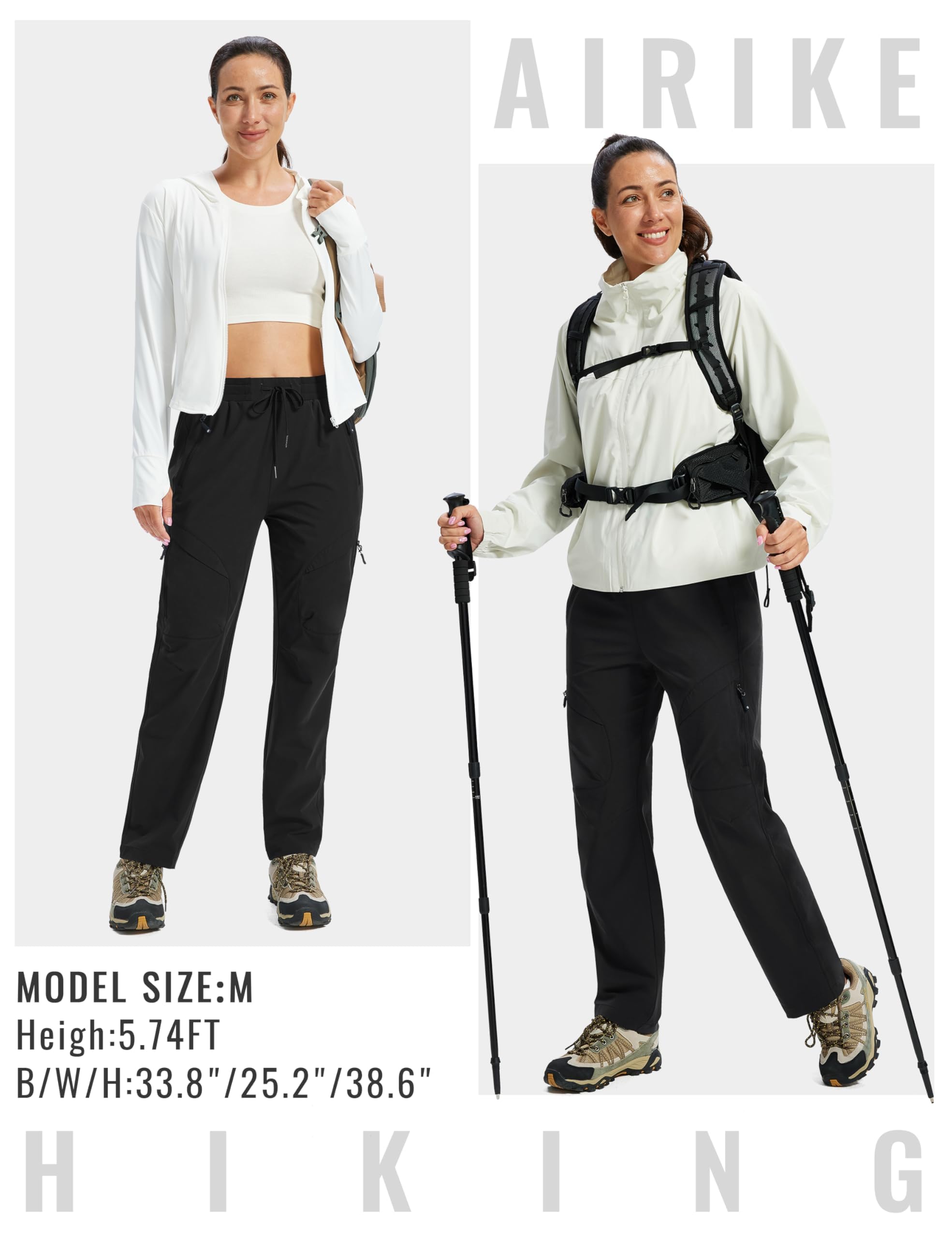 AIRIKE Pantalones Trekking Mujer Pantalones de Senderismo Impermeables Pantalon Cargo Elasticos Verano Pantalones de Trabajo con Bolsillos Cargo Ligeros al Aire Libre