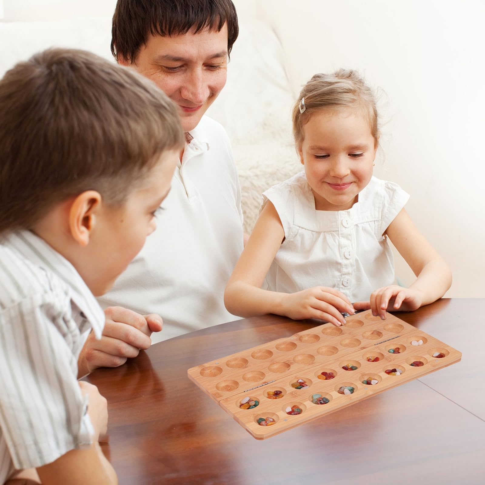 Steinchenspiel, 65 Juwel Kalaha Spiel, Edelsteinspiel aus Holz, Mancala Kalaha Faltbar und Leicht zu Tragen Strategiespiele, Edelstein Match Schach, Strategiespiele für Erwachsene (A)