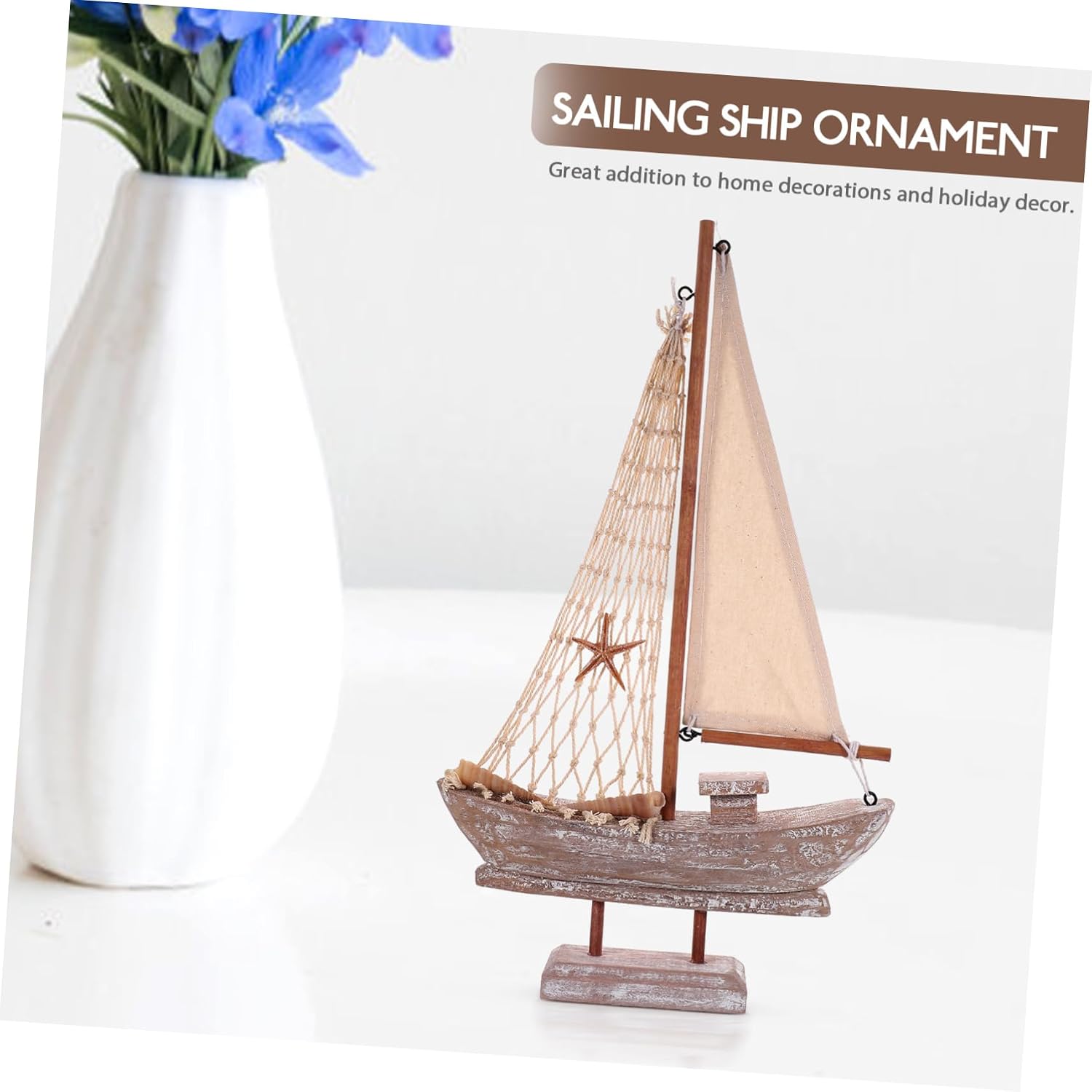 Mediterranean Style Wooden Sailboat Figurine Nautical Decor for Home Small Vintage Sailing Ship Ornament with Natural Wood Craft Elegant Color Matching for Living Room Study Party