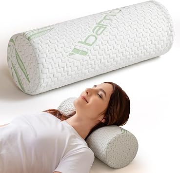 Neck Roll Pillow for Neck Pain Relief - High Resilience Foam Round Bolster Pillow for Cervical Support with Removable Washable Cover for Sleeping, Travel Legs Back Yoga 17X6 inch