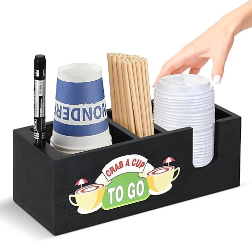 Accesorios y organizador de cafeterías dispensador de tazas de café, decoración de barra de café de madera, dispensador de tazas desechable, soporte