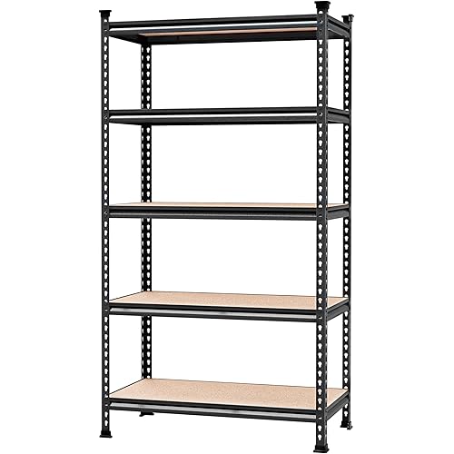 WORKPRO 5-Tier Metal Storage Shelving Unit, 36”W x 18”D x 72”H, Adjustable Storage Rack Heavy Duty Shelf with Particle Board, 4000 lbs Load Capacity (Total) for Garage Warehouse, Black/Silver
