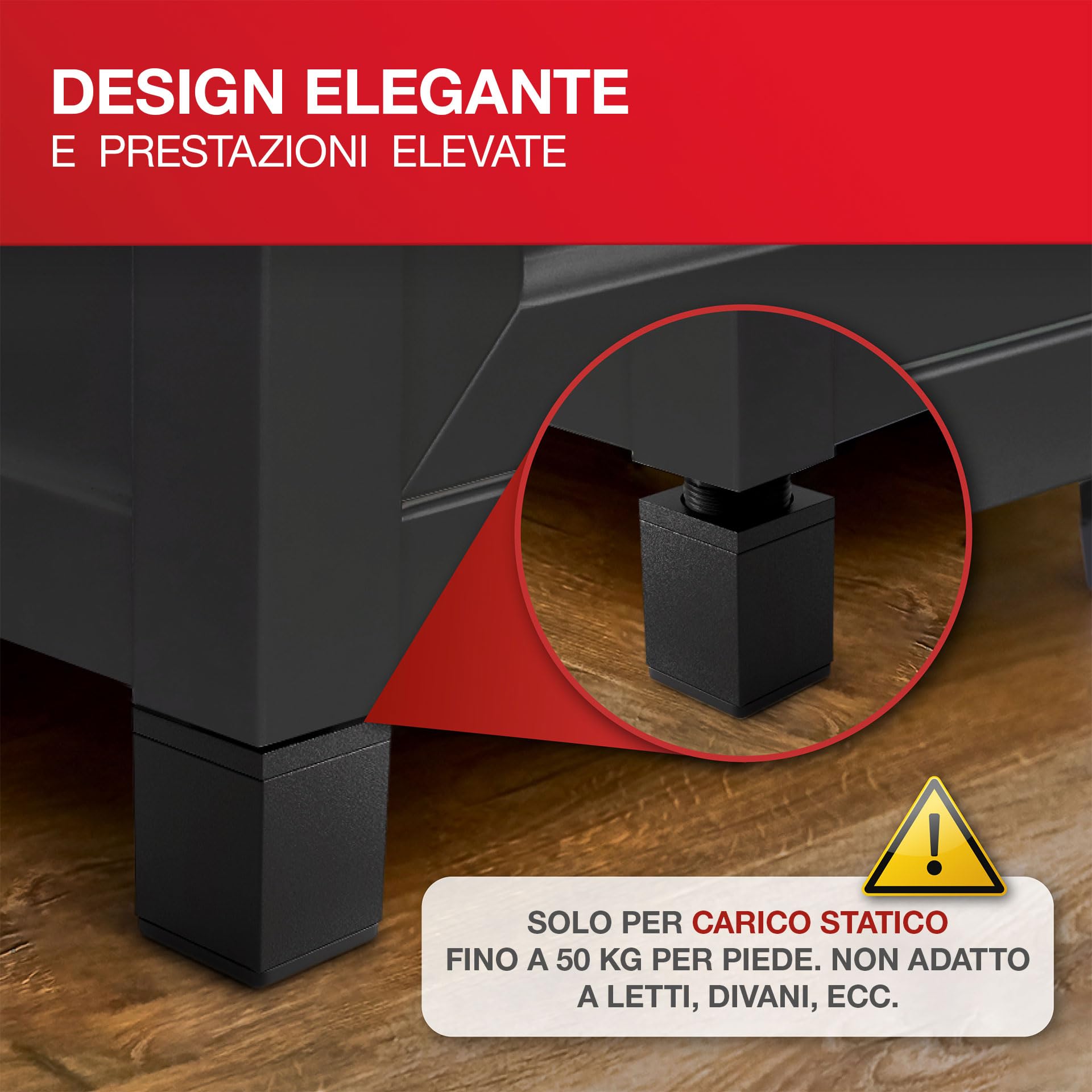 Set 4 Piedini Regolabili Per Mobili LouMaxx - Nero, 100-120mm, Portata 200kg