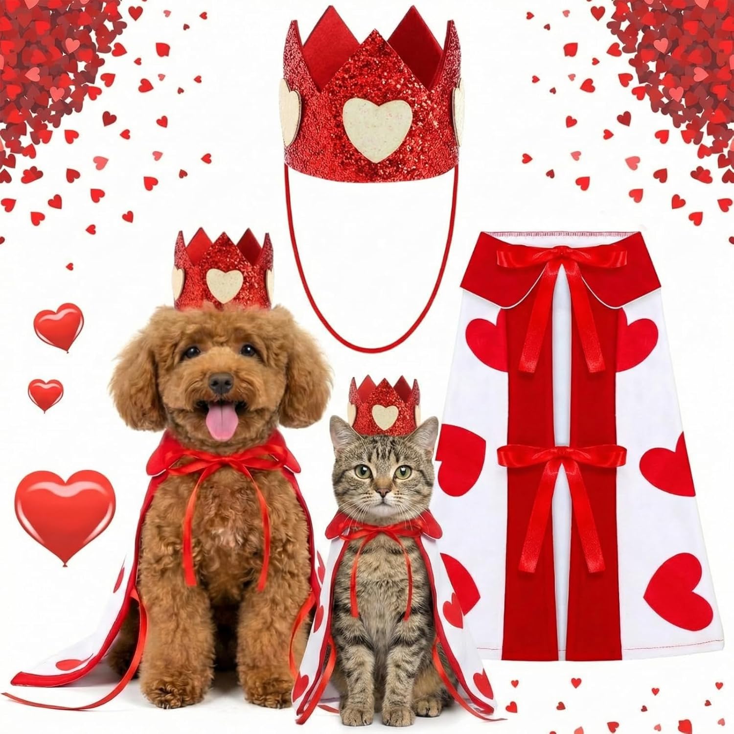 Disfraz de Perro Día de San Valentín Hillban Capa y Corona Corazón Talla S