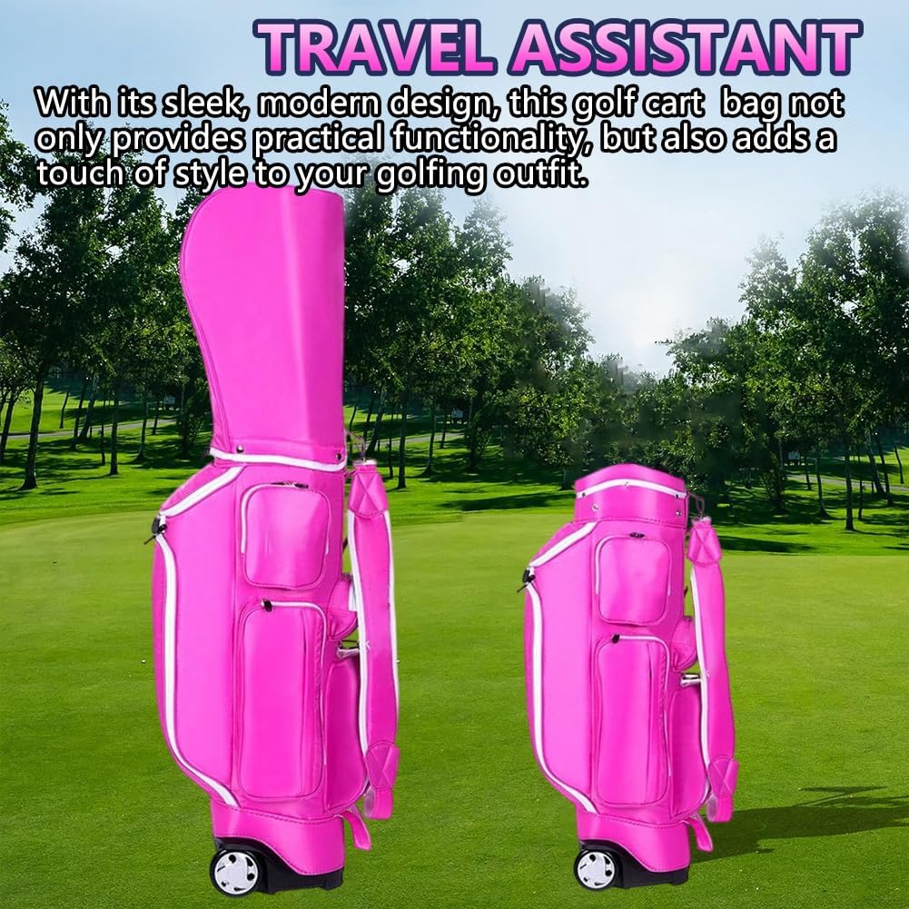 PU Leather Golf Cart Bag, 5-Way Storage and Isolation Layer, with Adjustable Padded Shoulder Straps, Travel Golf Club Bag with Wheels and Pull Handle, Portable for Men and Women