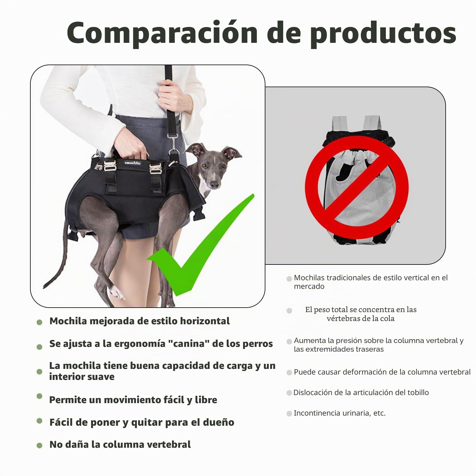 PETCUTE Mochila Transpirable para Mascotas,Bolsa Portátil Transportín para Perros con Bandolera Desmontable y Cómoda Asa,Arnés de Elevación para Perros Grande,Tela Oxford, Paseos,Senderismo,Viajar,L