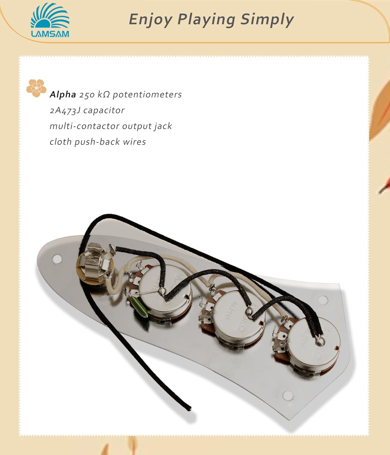 𝙋𝙧𝙚𝙬𝙞𝙧𝙚𝙙 𝘾𝙤𝙣𝙩𝙧𝙤𝙡 𝙋𝙡𝙖𝙩𝙚 for Jazz Bass Guitar, Loaded Guitar Control Board Wired with Alpha Potentiometers Full Contact Output Jack, As Luthier's Replacement Parts, Chrome-02