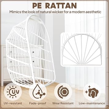 Chihee Egg Chair Foldable Wicker Rattan Hanging Chair Swing Chair Indoor Outdoor Patio Wicker Chair Hammock Chair with Stainless Steel Hanging Kit Chain Link UV Resistant Cushion Bedroom Balcony