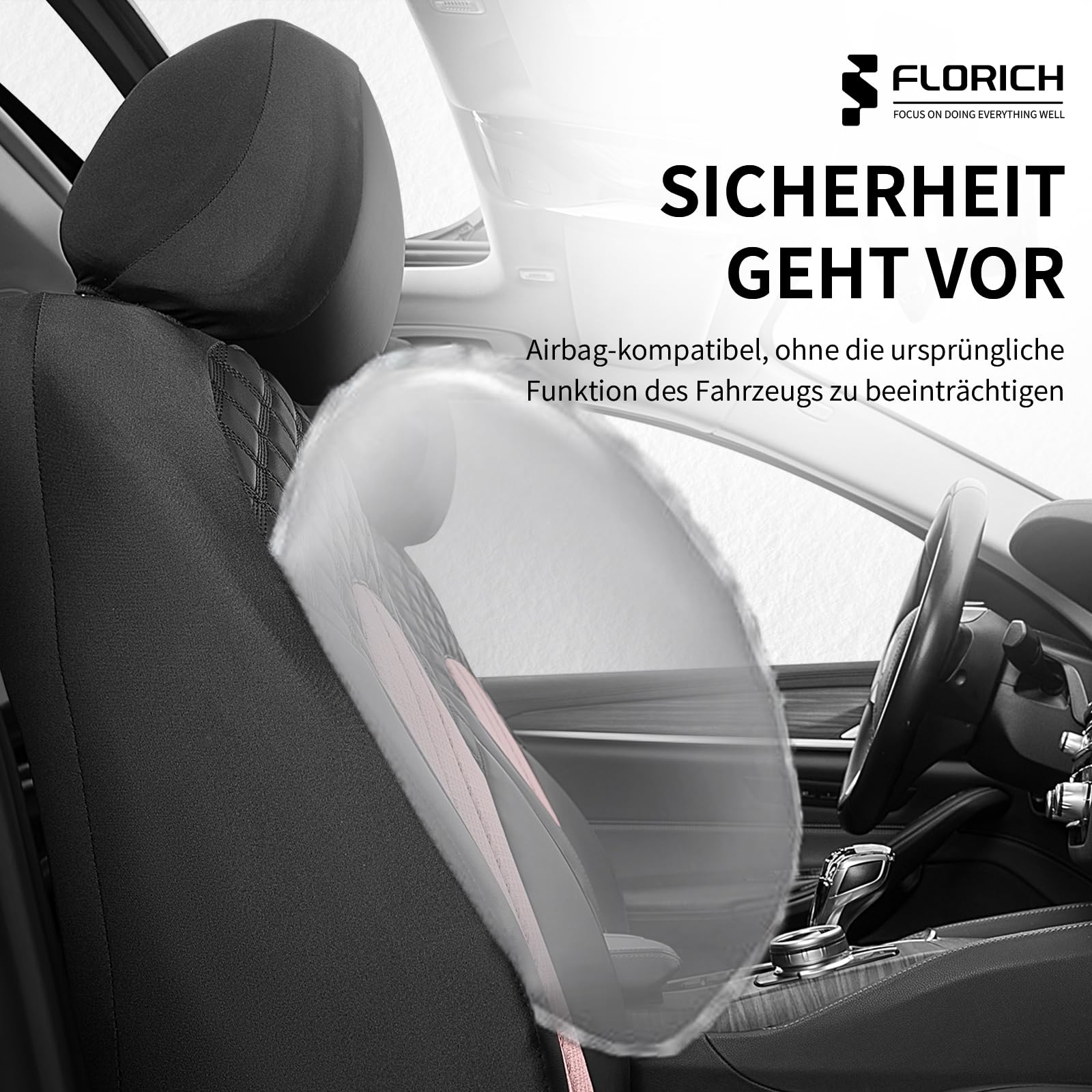 FLORICH Juego Completo Asientos de Coche, Fundas de Cuero Sintético con Malla Transpirable, Fundas Universales aptas para la Mayoría de Turismos, SUV y Camiones (Juego Completo, Negro&Rosa)