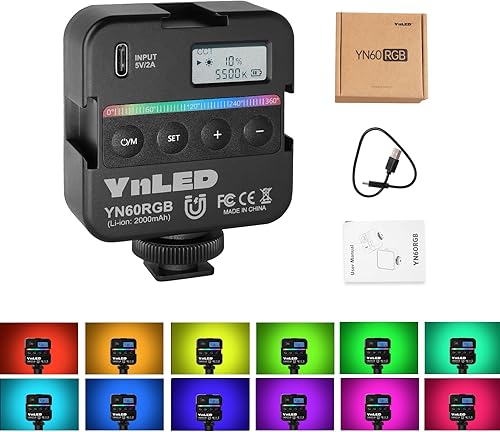 YONGNUO YN135 RGB luz de vídeo, mini LED portátil panel de luz de la cámara 360  a todo color, CRI 95+ 3200K-5600K, 5000mAh tipo-c carga 14 modos
