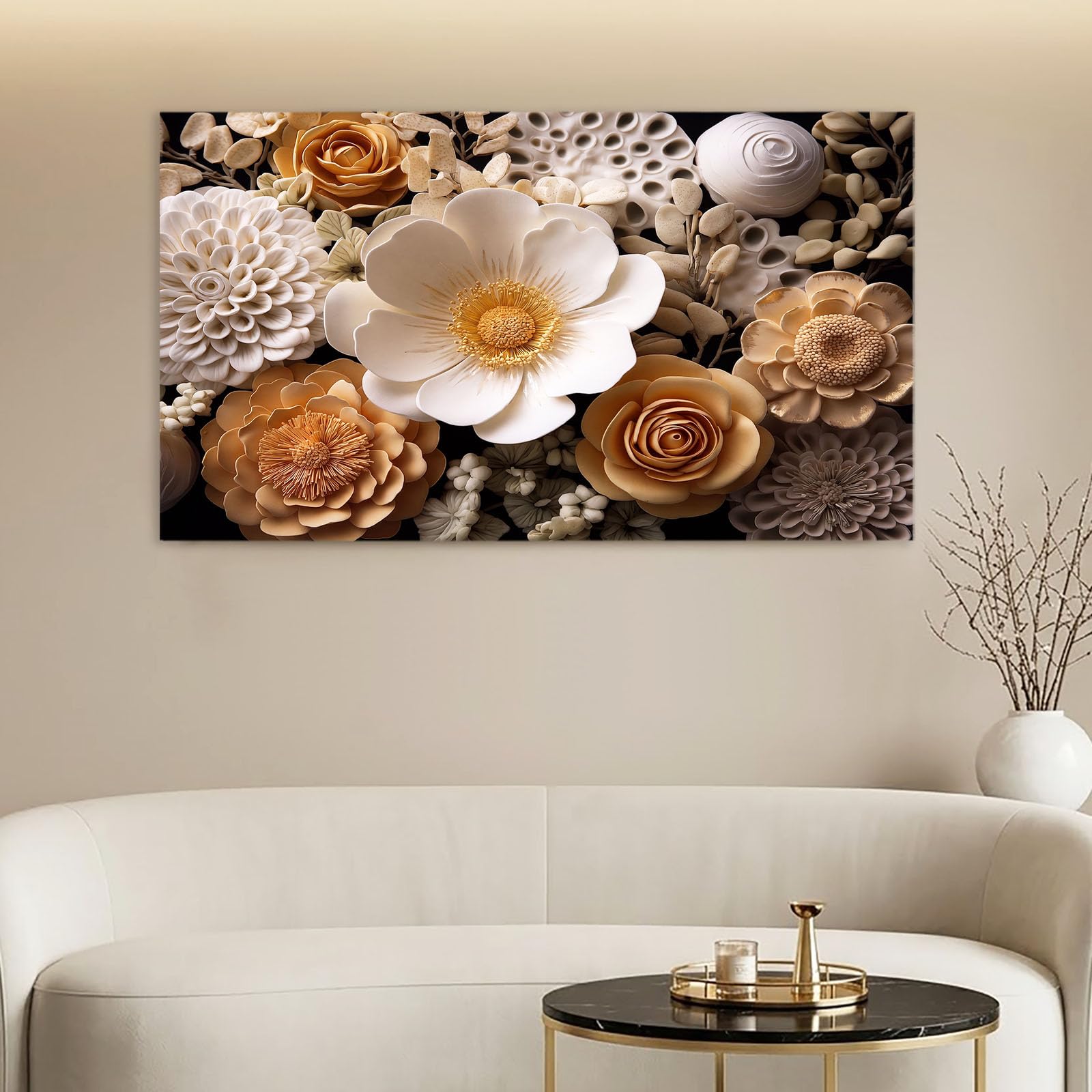Generisch Lienzo de pared con marco, 100 x 70 cm, color marrón, fotografía de flores, cuadros de pared para salón, dormitorio y oficina, margaritas, flores, brote, decoración de pared, impresión HD