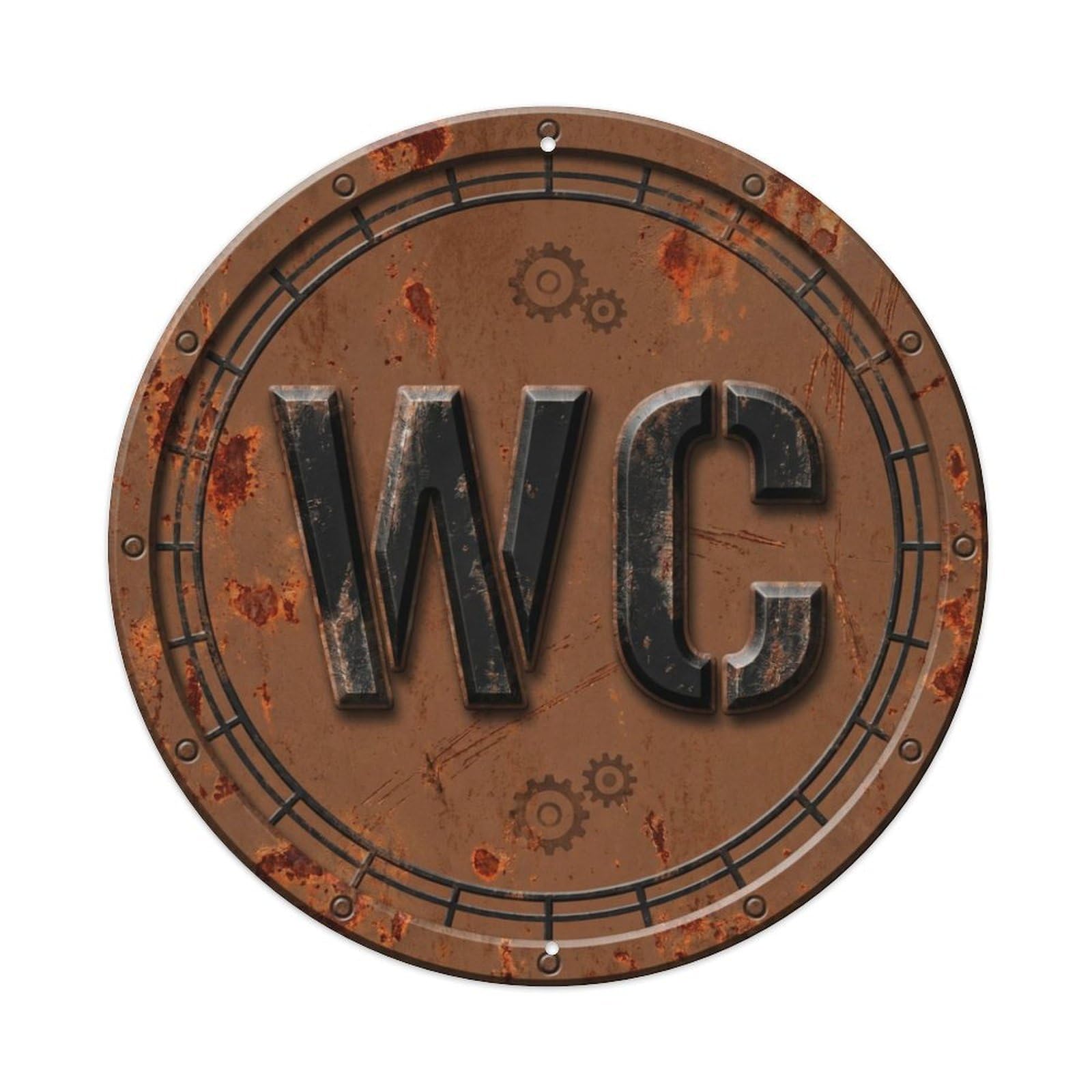 Fqcyn Style Toilet （Wc） Rusty Brown Restroom Emblem Metal Tin Sign Plaque Wall Decor For Cafe, Club Bar, Office, Home Garden Round Metal Poster 8X8inch