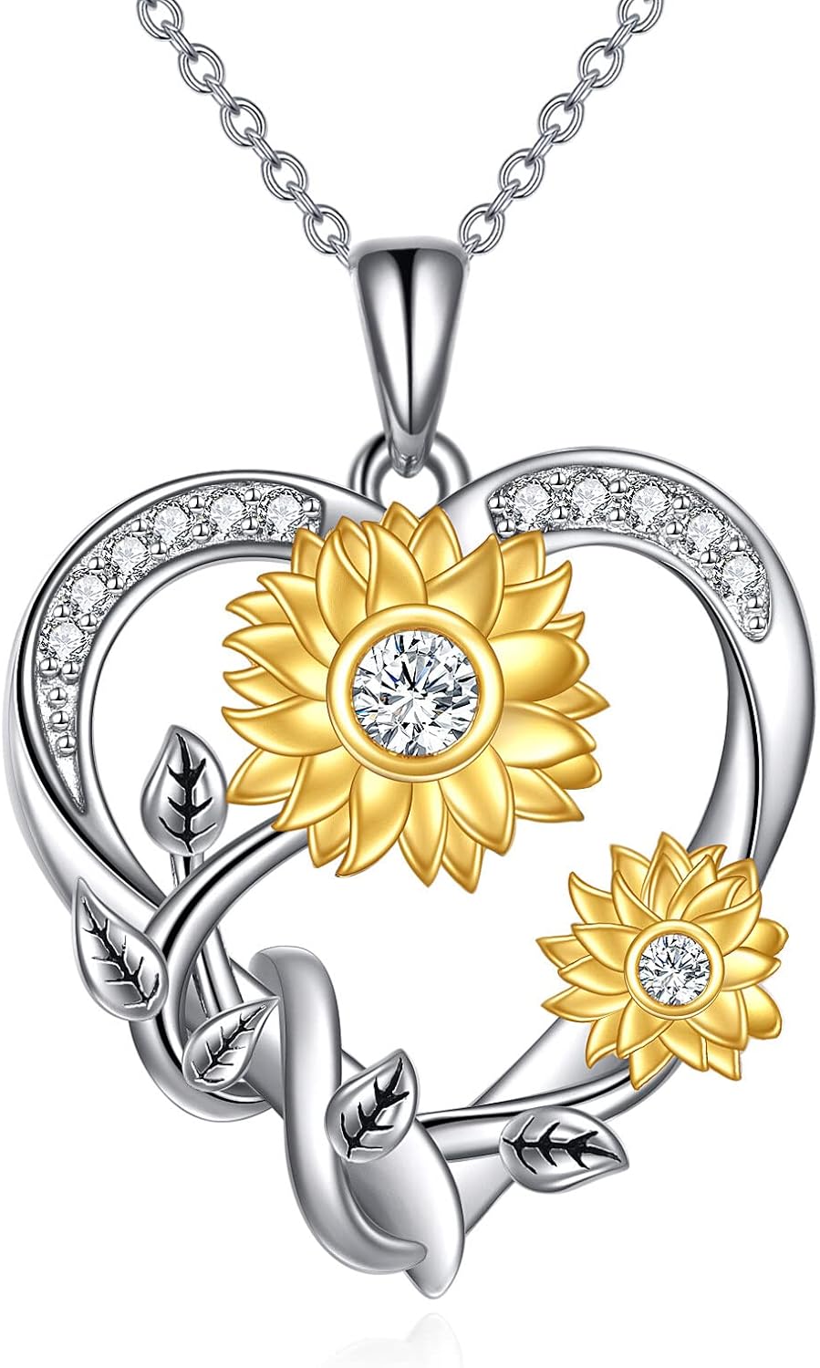 Sunflower Necklace for Women, 18K Gold Plated Silver Moissanite Sunflower Heart/Cross Pendant Necklace You are My Sunshine Gifts Sunflower Jewelry Birthday Christmas Mothers Day Gifts for Her Girlfriend Wife
