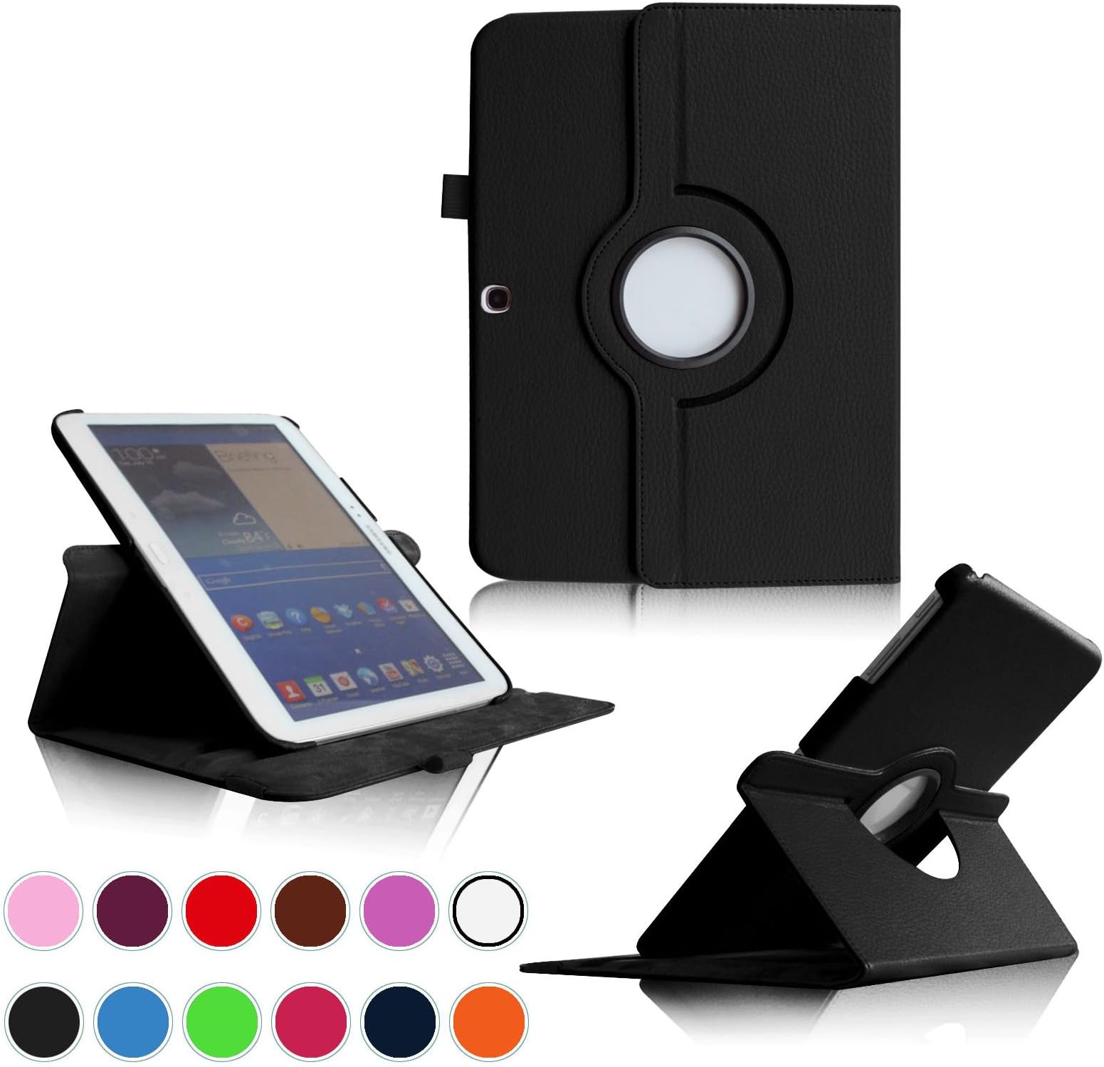 Intellishop Online (Black 360 Rotating PU Leather Stand Case Magnetic Wake/Sleep Cover for Samsung Galaxy Tab 3 10.1 GT-5210 10.1-Inch Tablet
