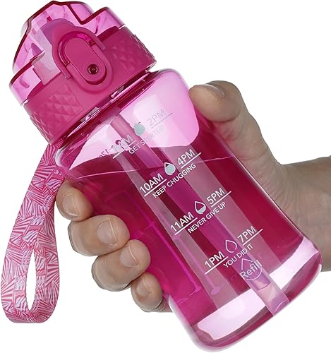 OLDLEY Botella de agua motivacional para niños de 12 onzas con popote de silicona, Tritan a prueba de fugas, sin BPA, reutilizable para niñas y