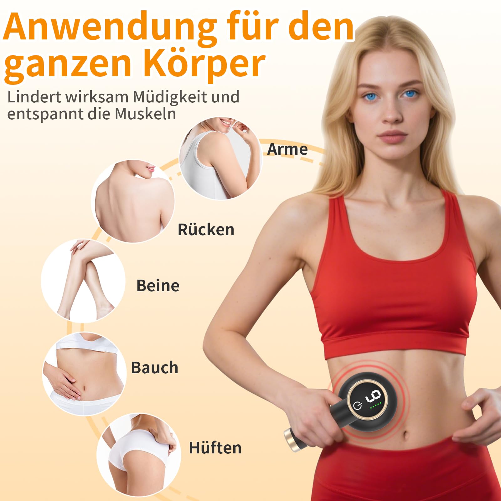 Kabelloses Anti-Cellulite Massagegerät mit 9 Vibrationsstufen & 8 Köpfen, Wiederaufladbar Handmassagegerät für Arme - Hautstraffung, Cellulite-Reduktion & Blutzirkulation - Schwarz