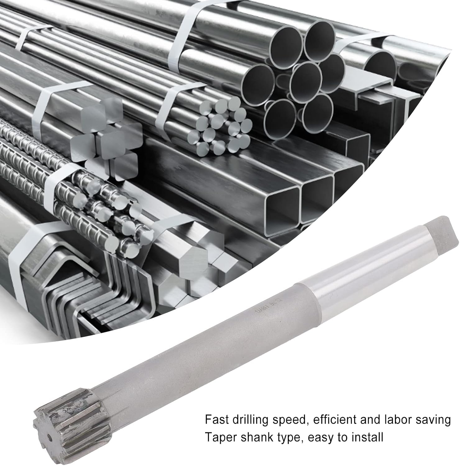 High Speed Steel Machine Reamer, 8 flute taper shank for precision metal reaming in industrial machining applications