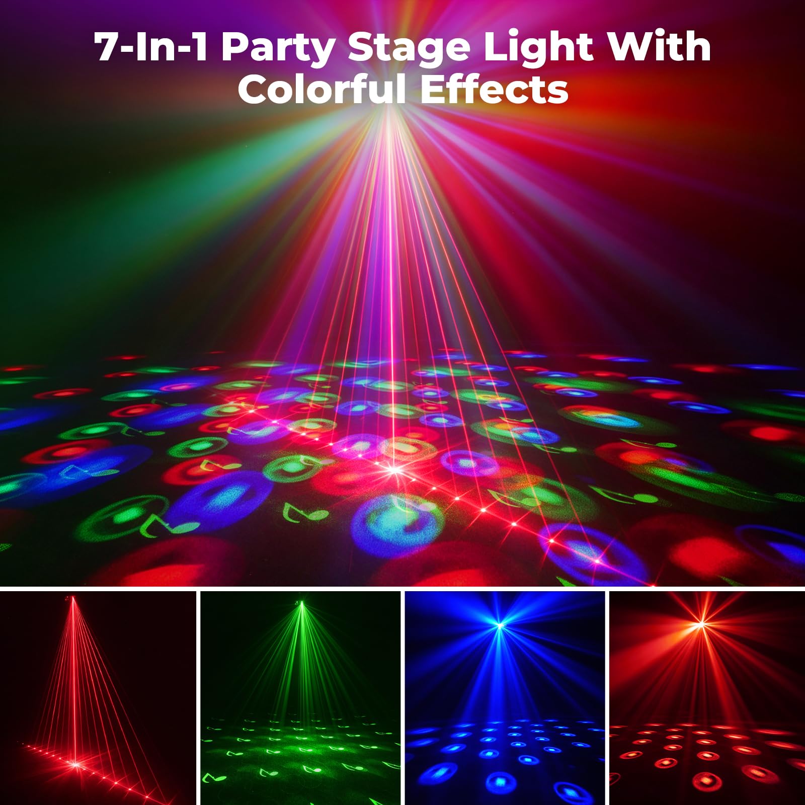 Kula dyskotekowa 7 w 1, światło dyskotekowe, światło imprezowe z podwójnymi kulkami, sterowane muzyką, światło DJ, światło dyskotekowe RGB LED, efekt UV, obracająca się kula dyskotekowa do