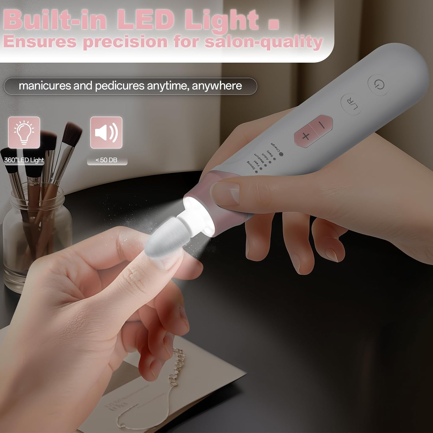 Electric Nail File Drill, Cordless 2000 mAh Rechargeable Nail Filer Electric, Portable Nail Dril Machine Drill for Nails Acrylic Manicure and Thick Toenails Buffer Grinder Care Professional (Pink)
