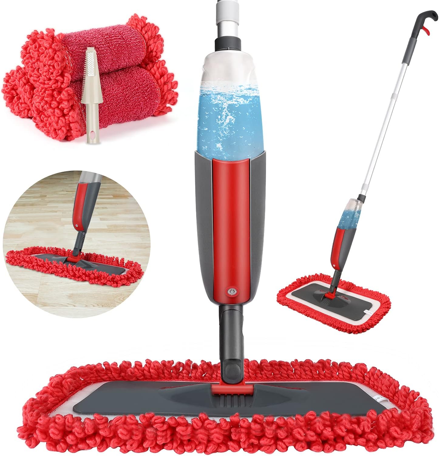 Winpok Spray Mop, Microfiber Floor Mop for Floor Cleaning, 360 Degree Rotation Dry Wet Mop Suitable for Laminate Tile Ceramic Wood Floor Cleaning with 3 Reusable Pads 1 Refillable Bottle 1 Scraper