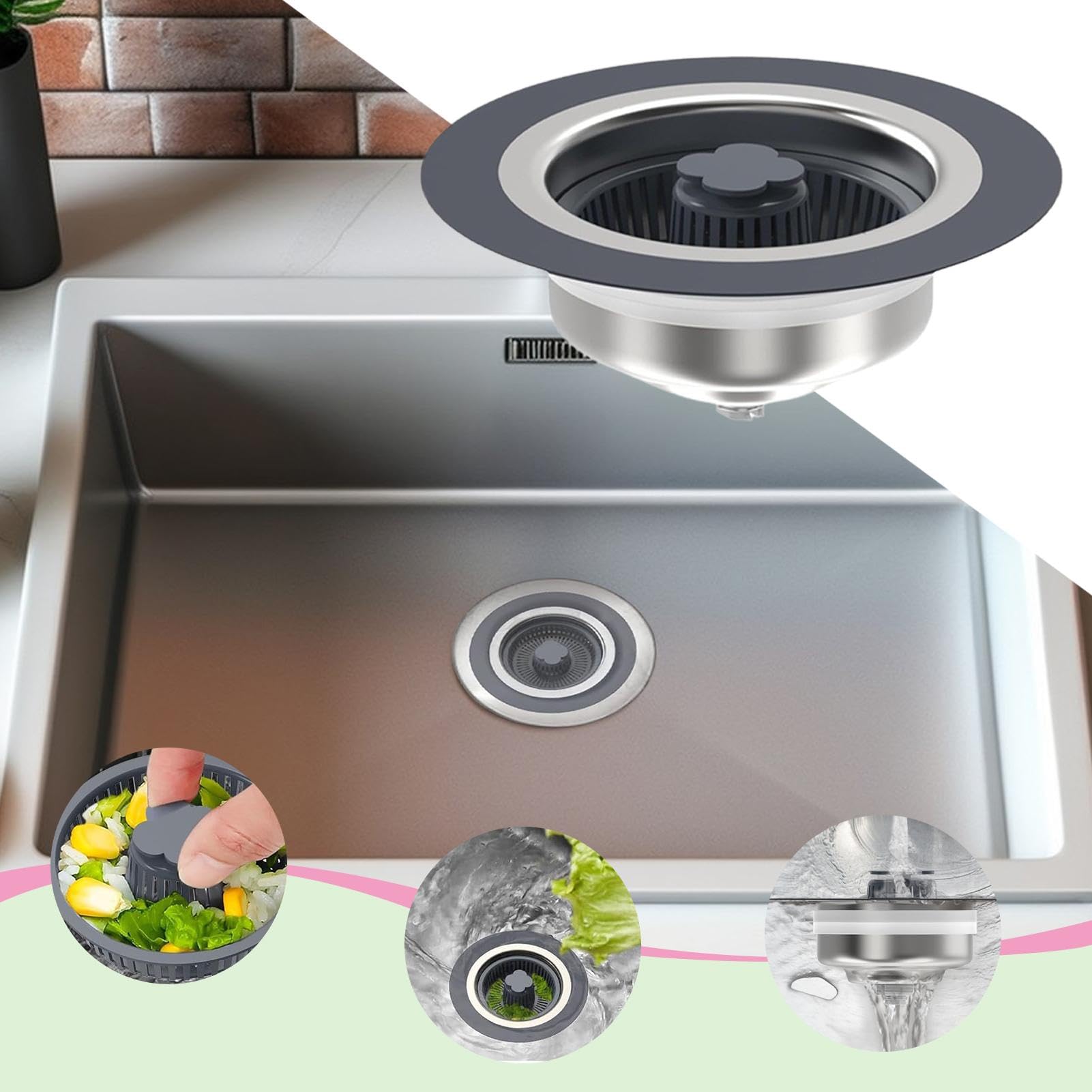 Colador de drenaje y tapón de fregadero,Tapón de drenaje con colador de cesta | Tapón multifuncional para fregadero de cocina - Colador de drenaje de cocina de acero inoxidable, cesta de colador de fr