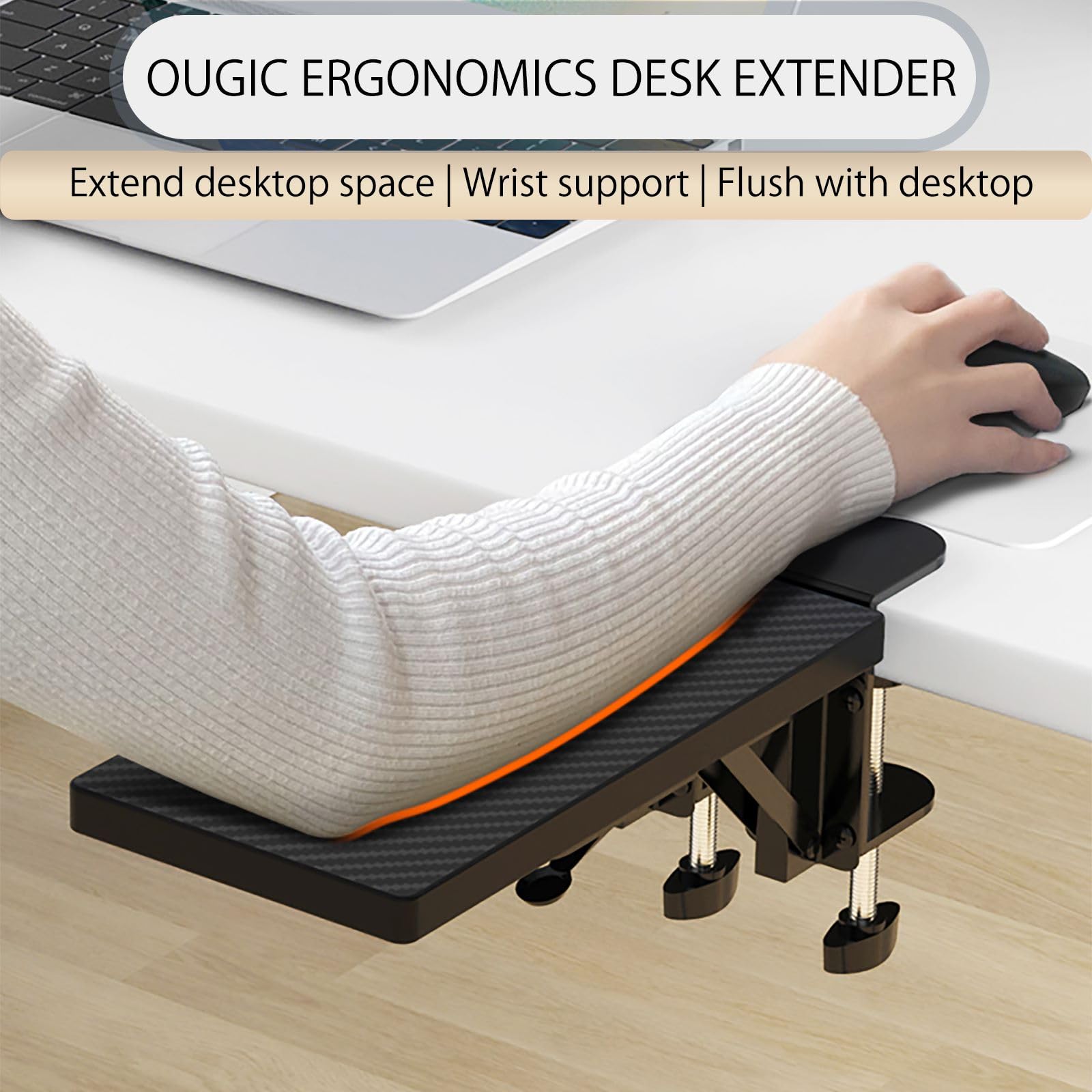 OUGIC Bandeja extensible de escritorio,30 * 15 cm, abrazadera sin perforaciones,bandeja plegable para cajón,estante para reposabrazos para montaje en mesa,soporte para brazo para codo de computadora
