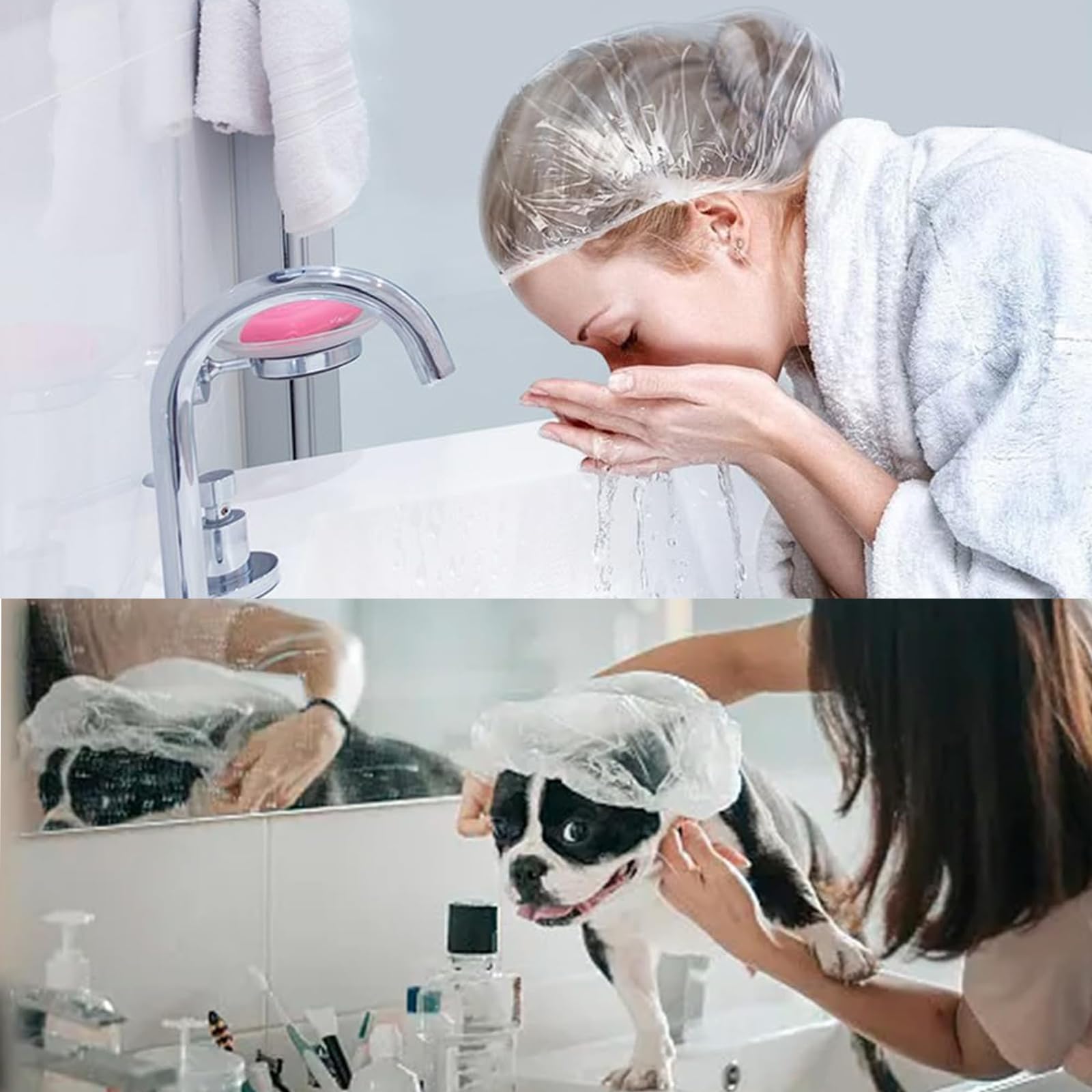 50 Pièces Bonnet Douche Jetable,Bonnet de Douche à Usage Unique,Bonnet de Douche en Plastique,Douche Large Élastique Épais en Plastique Transparent,pour Hôtel,Shower,Spa(42cm)