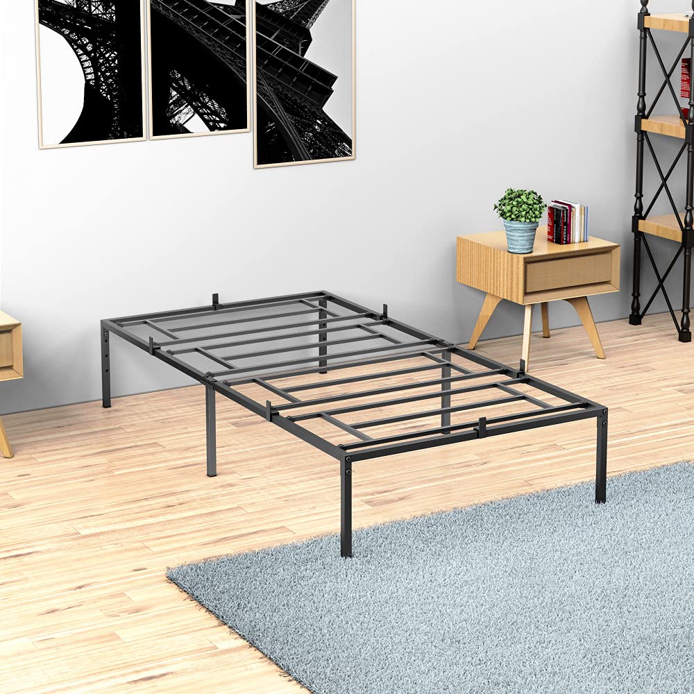 ROWEQPPTwin Metal Bed Frame, Platform Bed Frame with Steel Slat Support Heavy Duty Frame, No Box Spring Needed, Easy Assembly 75.2"(L)×39"(W)×13.8"(H),Twin Size,One Size,yxbe-03
