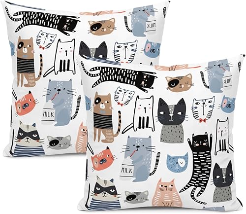 Fundas de almohada de gato para decoración del hogar de 18 x 18 pulgadas, funda de almohada decorativa suave para cama, sofá, 2 juegos