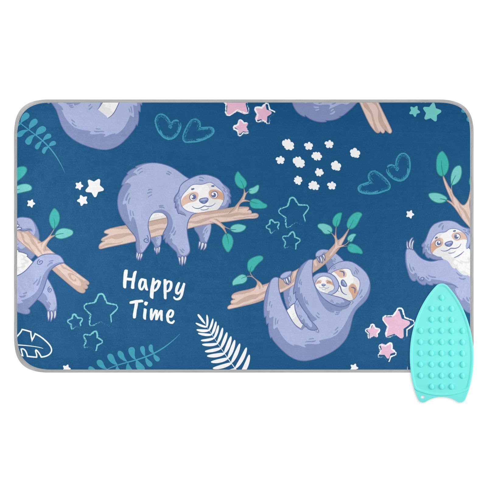 QwThum Ironing Mat Thickened Ironing Blanket Travel Portable Double-Side Using Ironing Pad Travel Isolate Heat Pad Cover for Washer Dryer Table Top Countertop (27.6x47.2in) Sloth