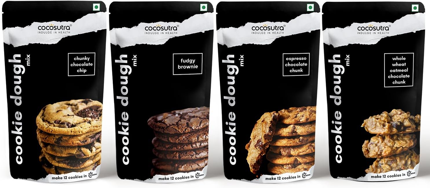 Cocosutra Cookie Dough Mix Pack of 4 | Cookie Monster Bundle | with natural ingredients | 3 Easy Steps for Perfect Cookies - Mix, Scoop & Bake | Instant Baking Mix | 860 g