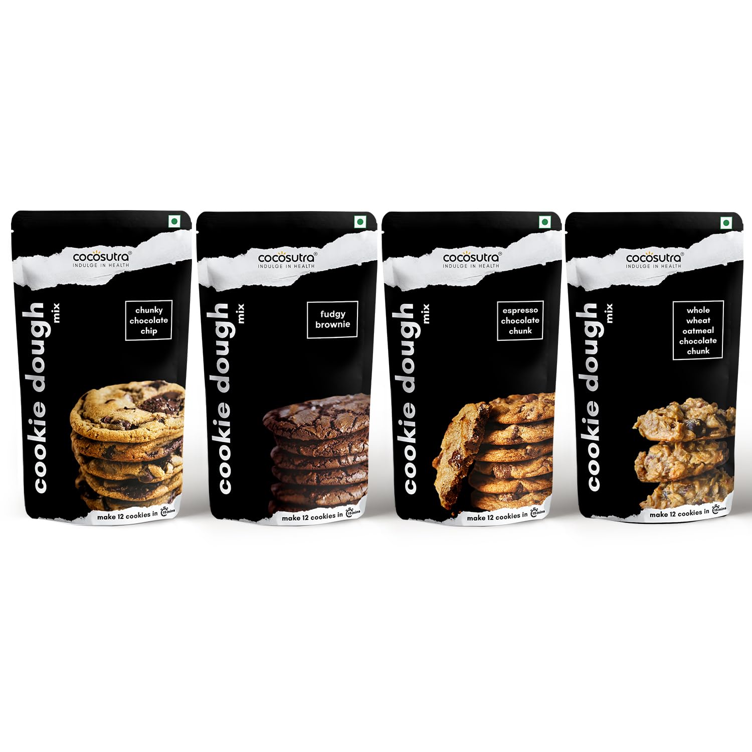 Cocosutra Cookie Dough Mix Pack of 4 | Cookie Monster Bundle | with natural ingredients | 3 Easy Steps for Perfect Cookies - Mix, Scoop & Bake | Instant Baking Mix | 860 g