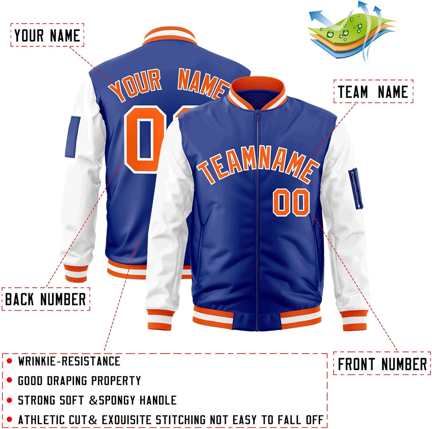 Freecustom Custom Mens Varsity Jackets Lightweight Zip Up Windbreaker Bomber Jacket Personalized Stitched Any Text Logo