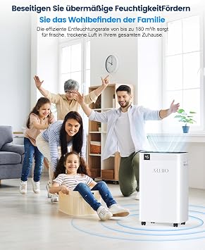 Electric Dehumidifier 20 L/Day High Performance Dehumidifier Room Dehumidifier with LED Display Tumble Drying Drain Hose Timer and Defrosting Room Size Approx. 200 m³/60 m² for Homes Bathrooms Basements