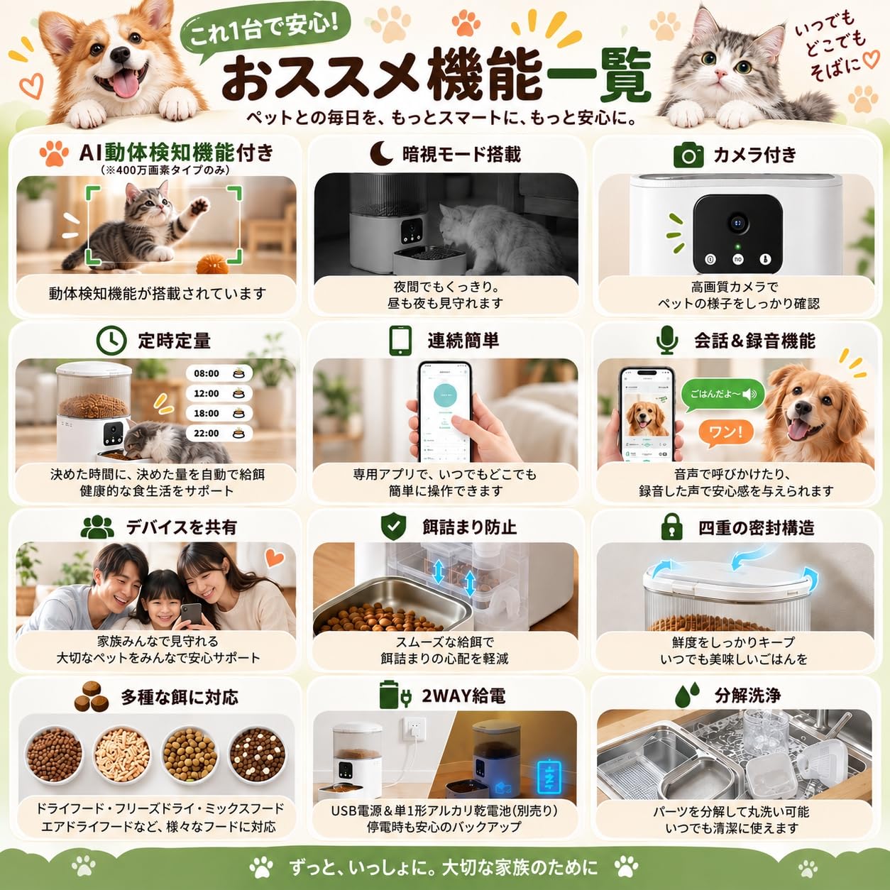 Amazon | 自動給餌器 猫 小型・中型犬 タイマー機能 ペット給餌機